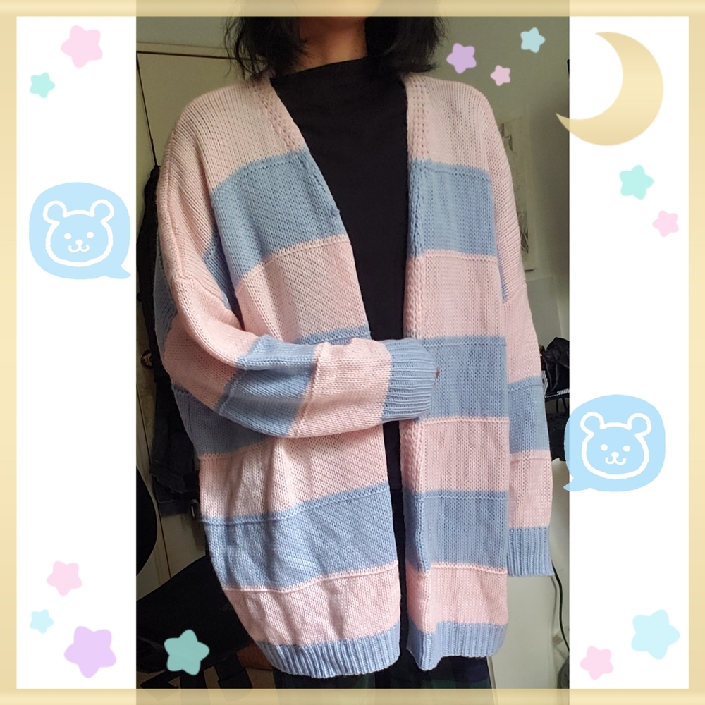 Pink and Blue Striped Cardigan